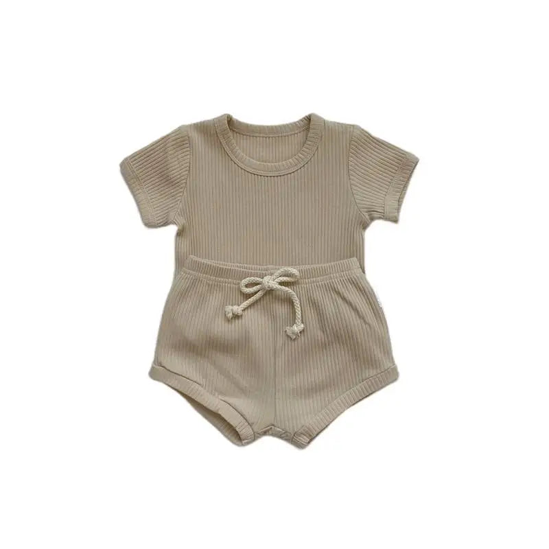 2 Pieces Boy Clothes Sets Soft Short Sleeve T-shirt Tops Striped Shorts