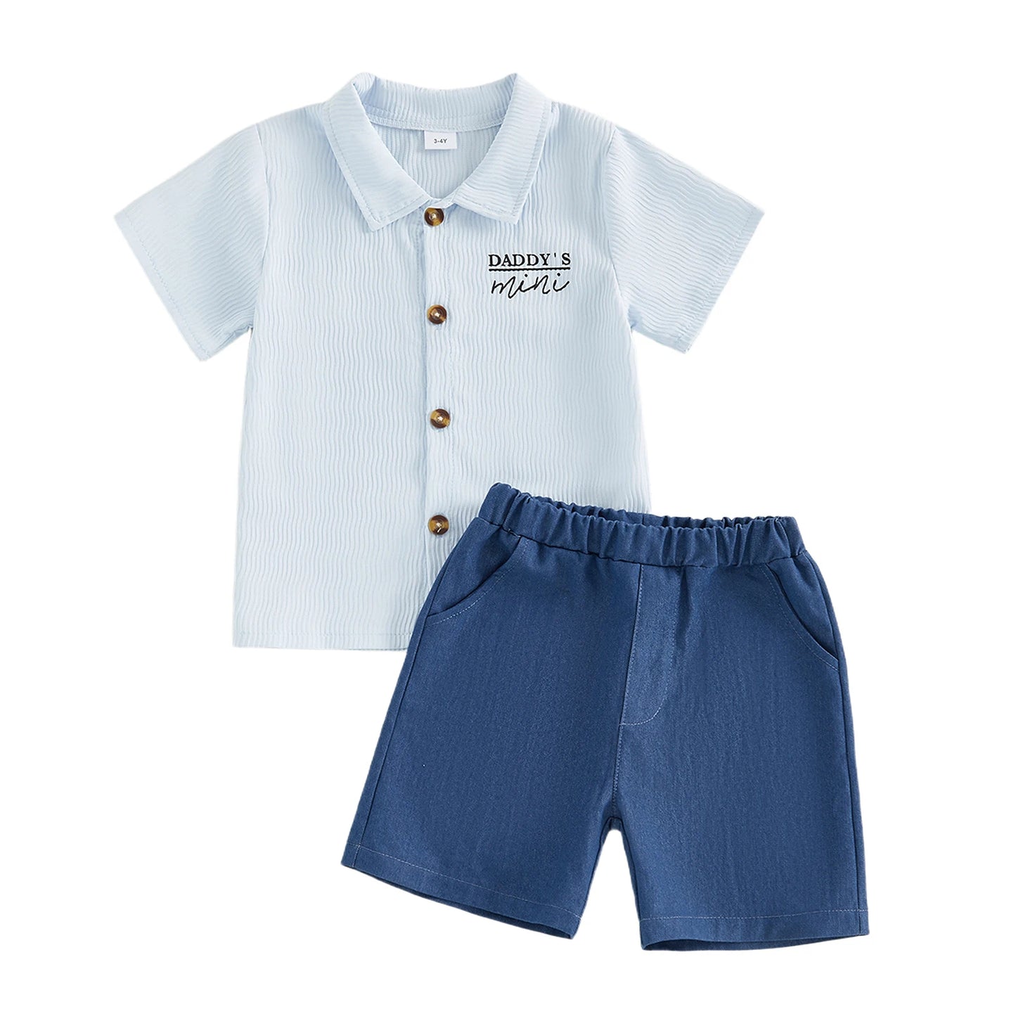 Boy's Summer Ensemble Short Sleeve Button-up Shirt and Denim Shorts