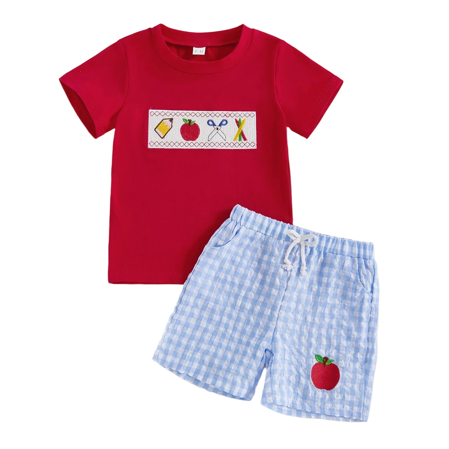 Boy's Summer Outfit Print Short Sleeve Round Neck T-Shirts with Denim Elastic Waist Shorts