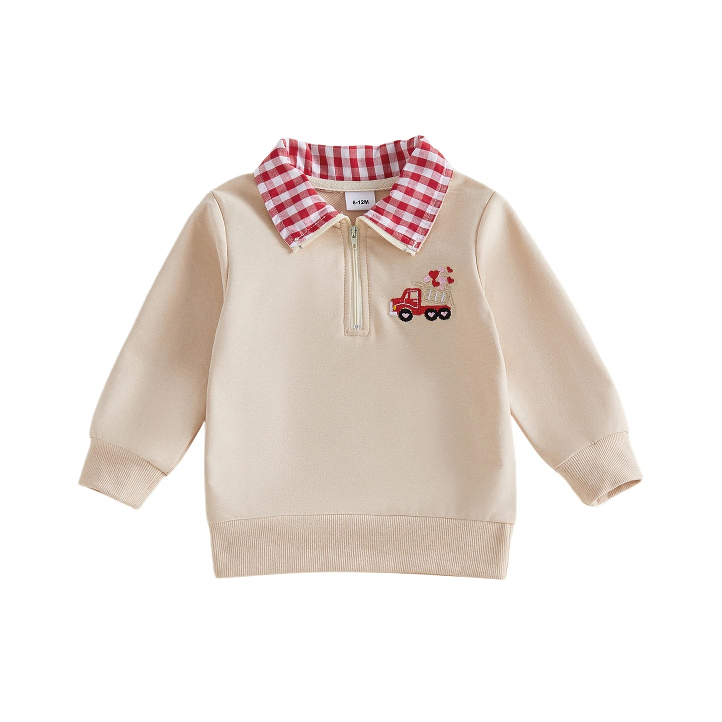 Boys Sweatshirt Long Sleeve with Turn-down Collar and Embroidered Pullover Design