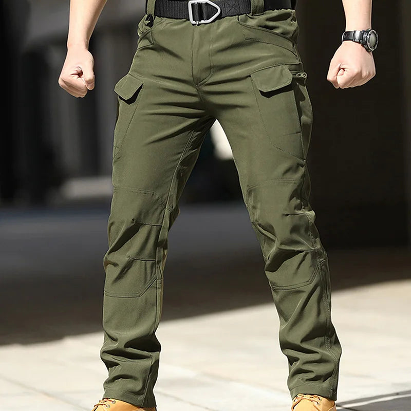 Men Cargo Pants Solid Color Multi-Pockets Waterproof Trousers