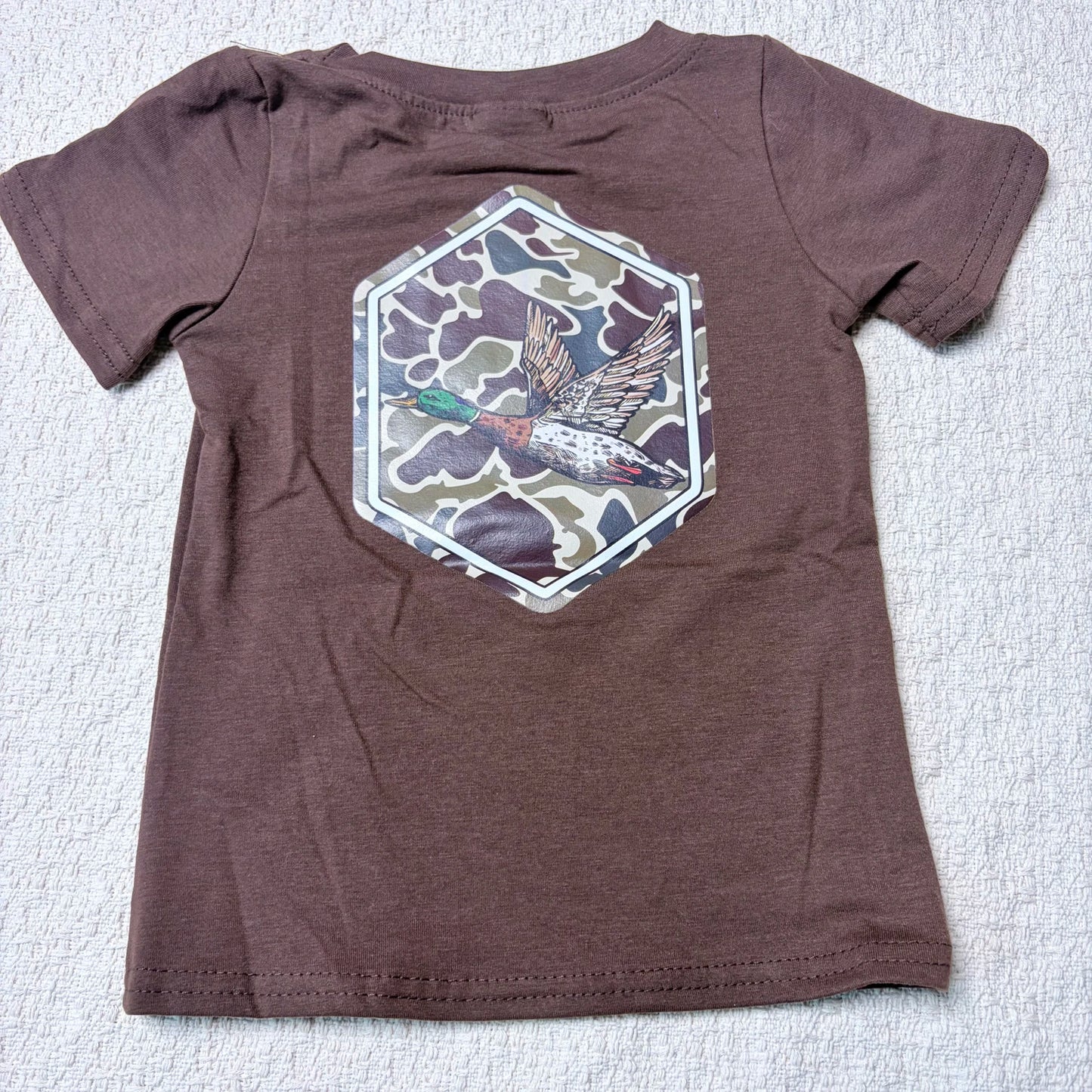 Boys Short Sleeve Tee Shirt Western Hunting Theme with Dog Deer Ducks Design