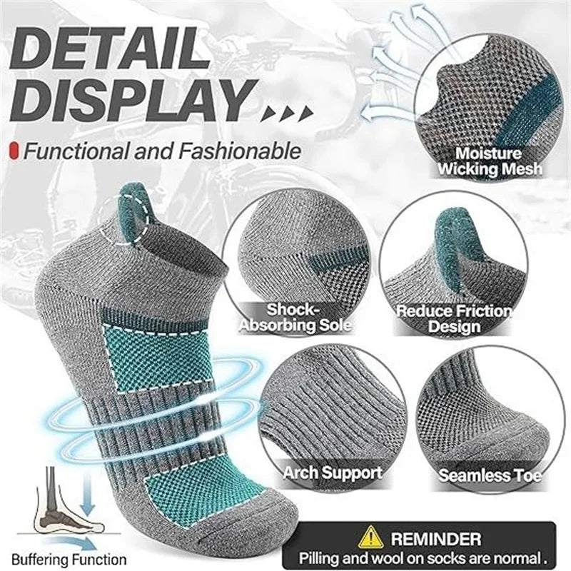 6 Pairs Wool Ankle Socks Compression Support Breathable Thick Cushion No Show Socks for Women - Men