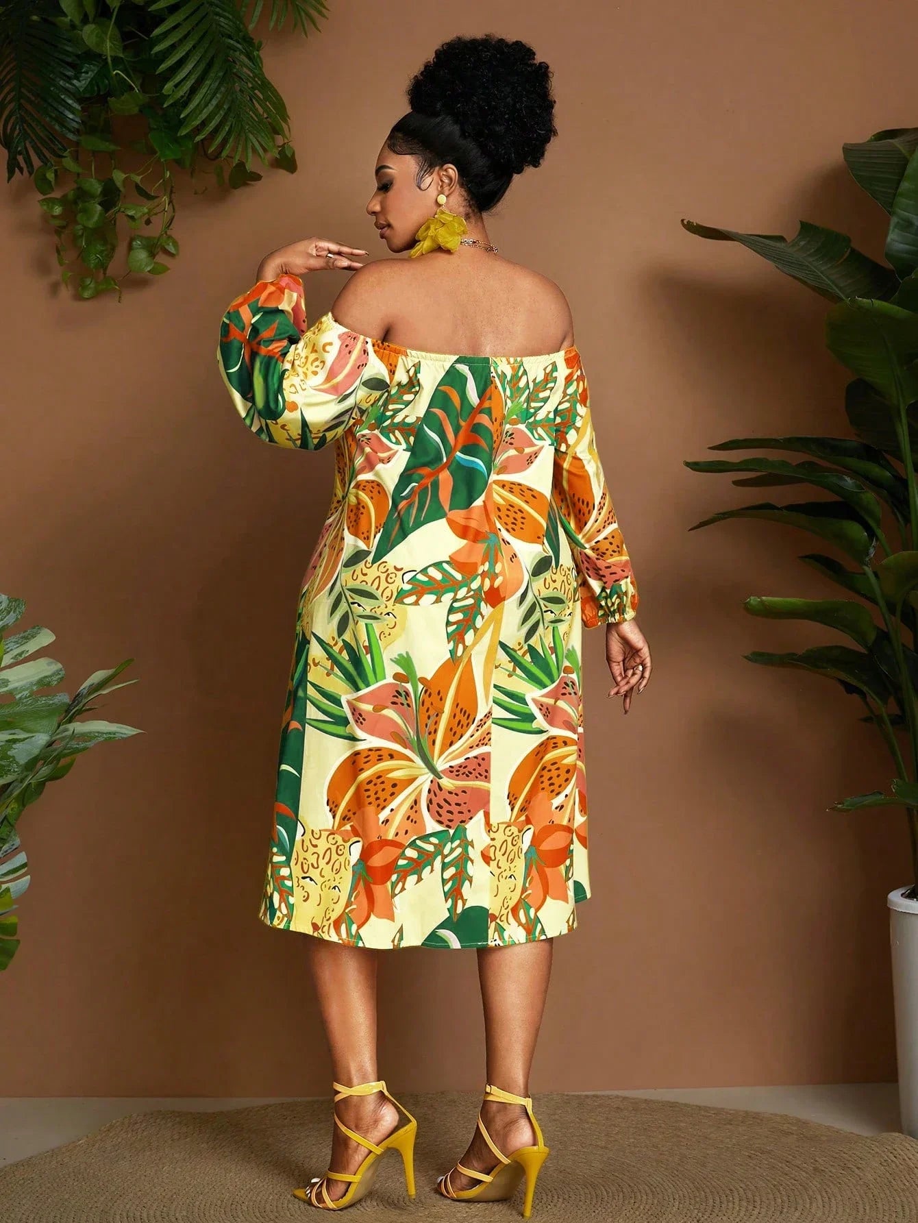Off Shoulder Tropical Print Casual Vacation Dress