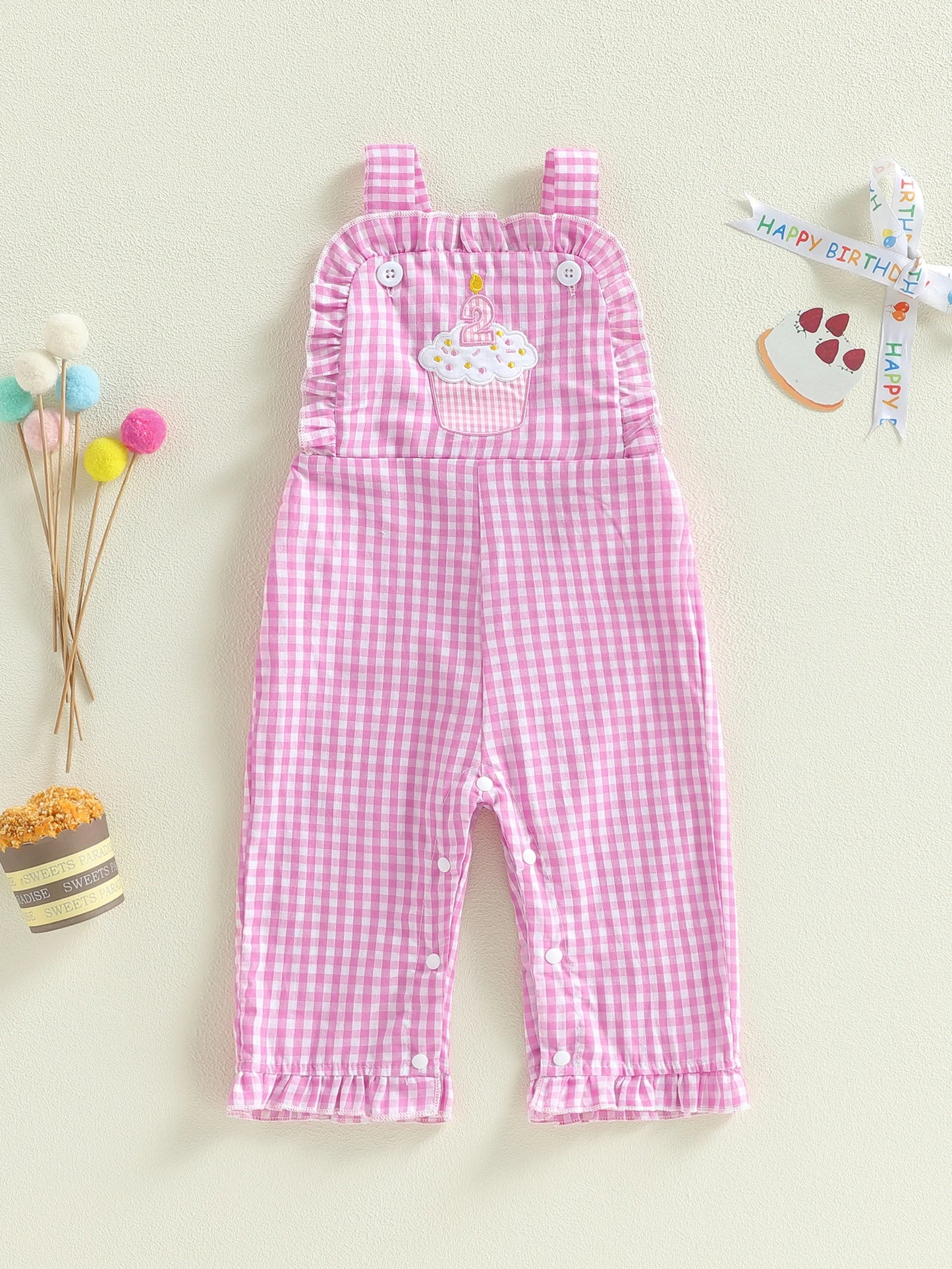 Girls Denim Overall Dress Sleeveless Floral Embroidery Ruffle Jumpsuit Outfit