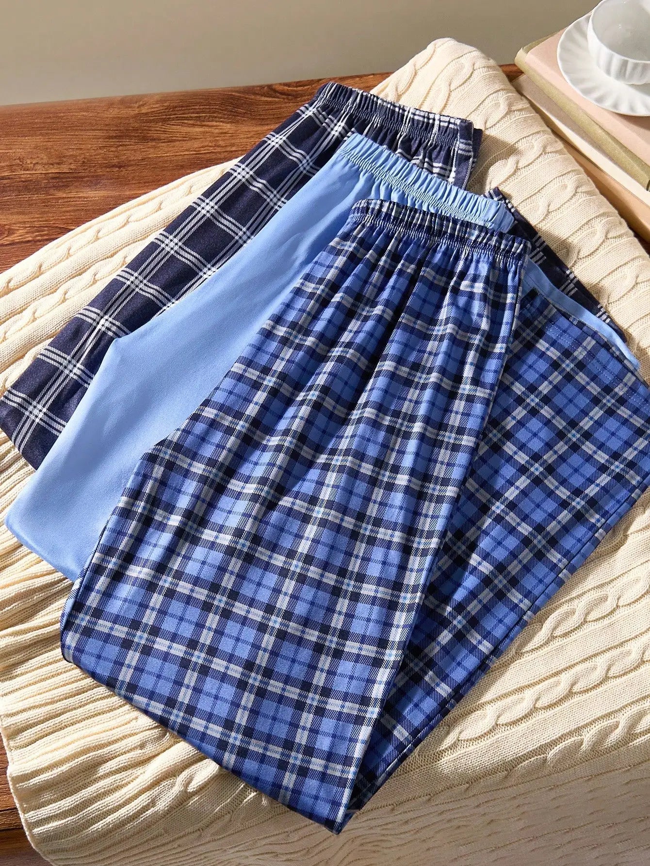 3pcs Men's Plaid Pants Loungewear
