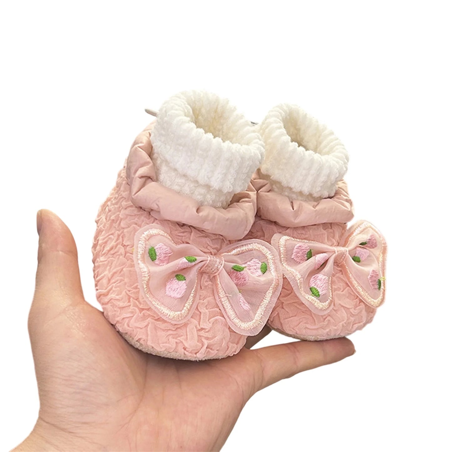 Warm Fleece Lined Snow Shoes with Cute Bow Non Slip Soft Sole Infant Booties for Girls