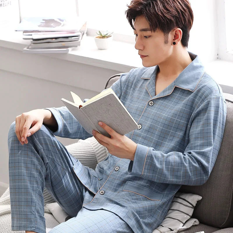 Men's Spring and Fall Winter 100% Cotton Long-Sleeved Leisure Loungewear