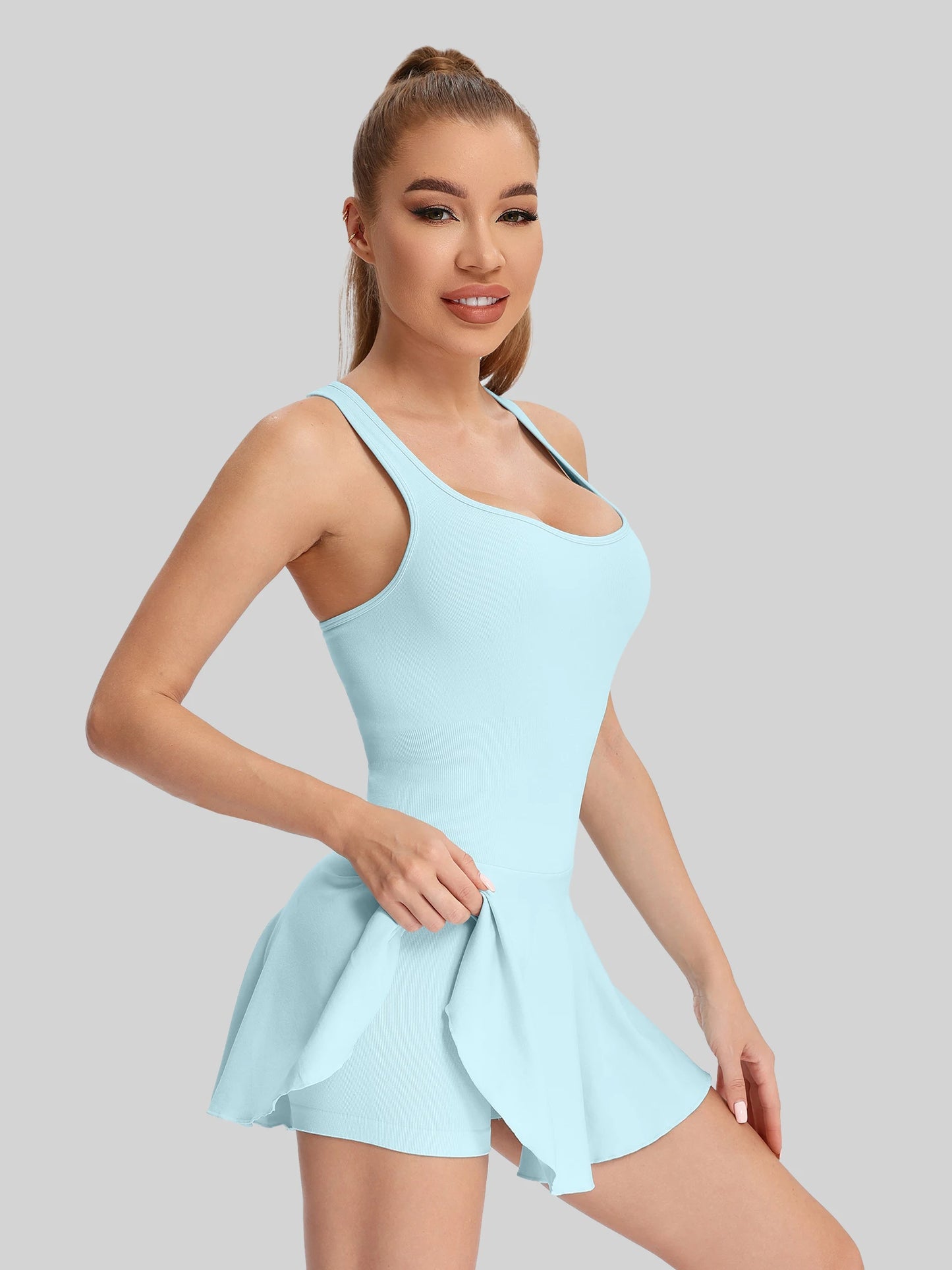 Halter Neck Collar Tennis Dress, Sport Skort Badminton Skirt.