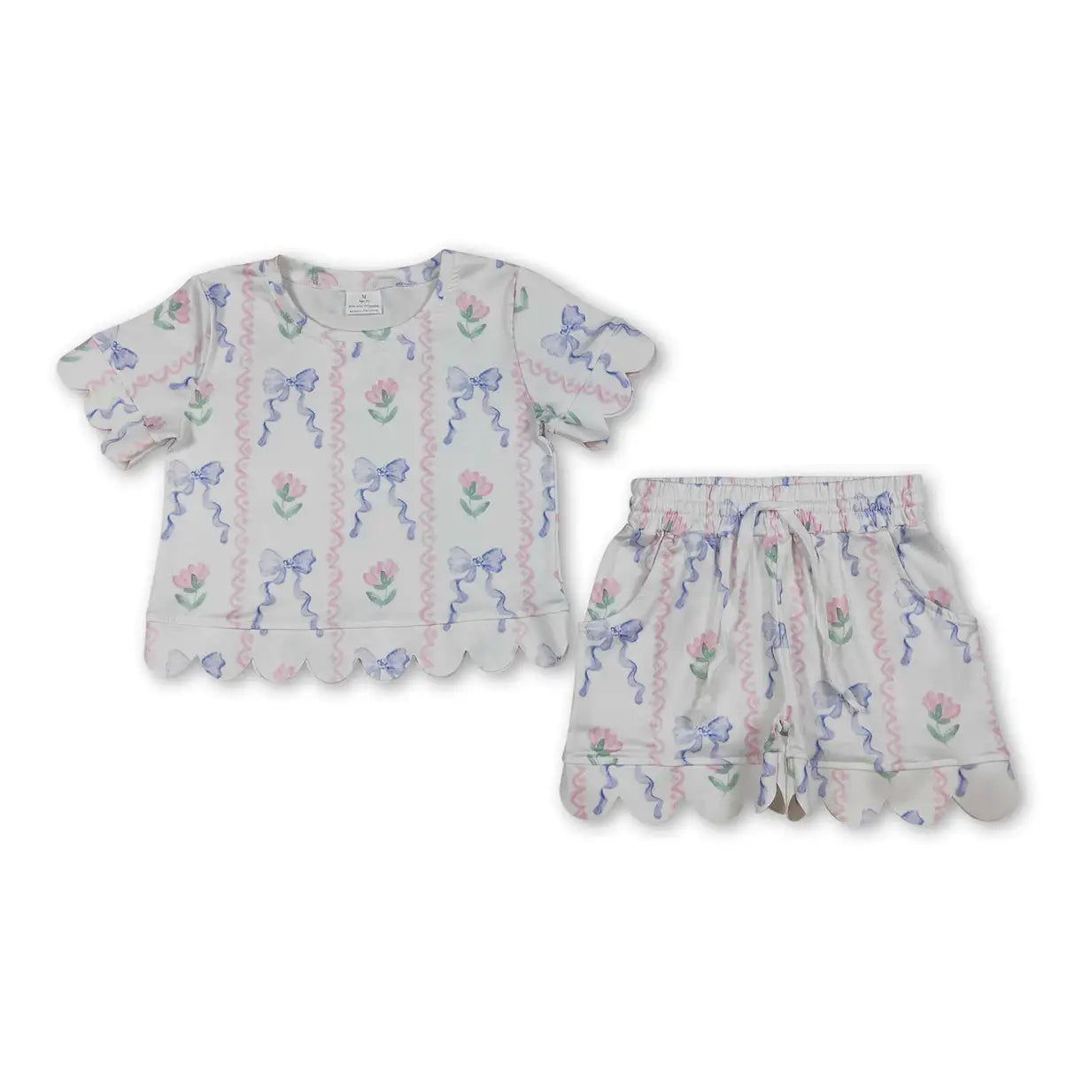 Girls Colorful Flowers Top with Scallop Short Sets
