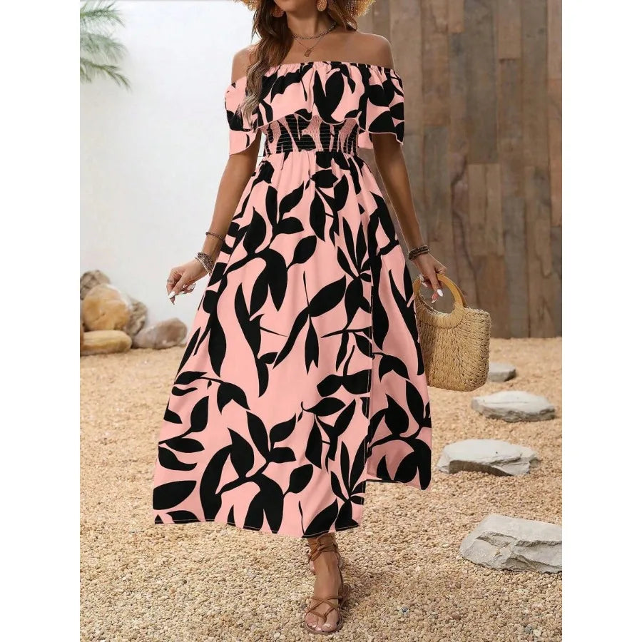 Off Shoulder High Slit Simple Casual Dress