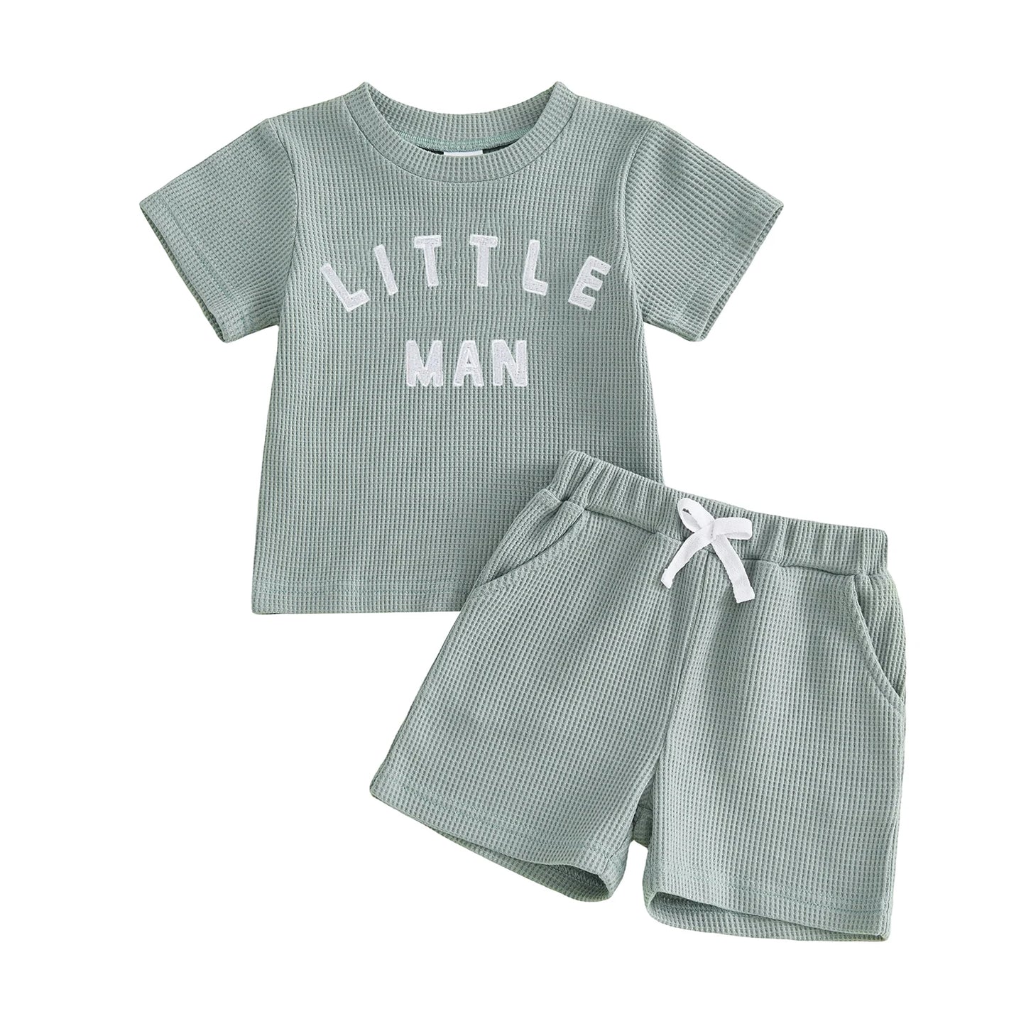 Infant Boy's Summer Clothes Set with Printed Crew Neck Tee and Matching Shorts