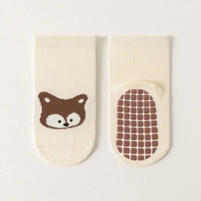 6 Pairs Kids Non-Slip Socks Fox and Bear Pattern