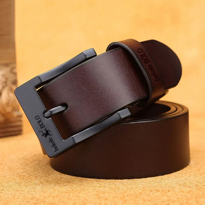 Belts for Men Real Genuine Leather with Metal Alloy Pin Buckle Business Belt