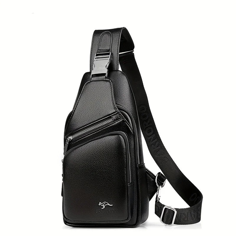 Men’s Vintage PU Leather Sling Bag – Large Capacity Crossbody Chest Bag with Multi-Pockets, Secure Buckle Closure