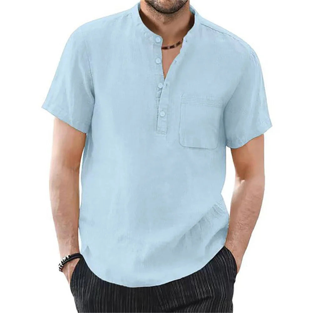 Men's Short Sleeve T-shirt Cotton and Linen, Breathable