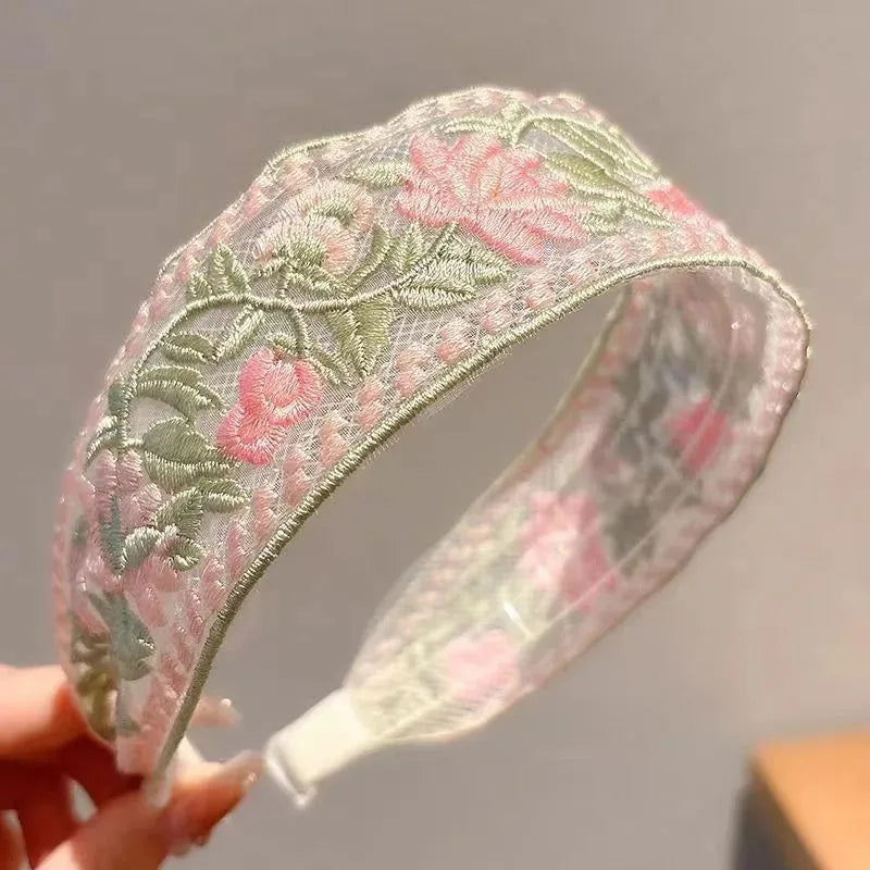 3 Pack Chiffon Embroidered Flower Headband
