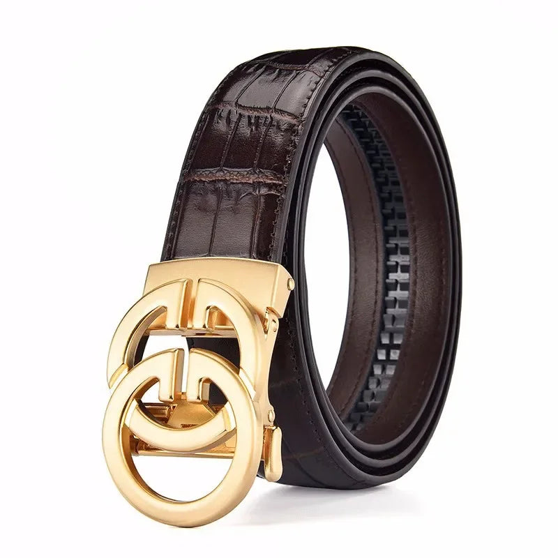 Premium Automatic Leather Belt - Stylish Buckle - Genuine Leather, Versatile for Work & Casual