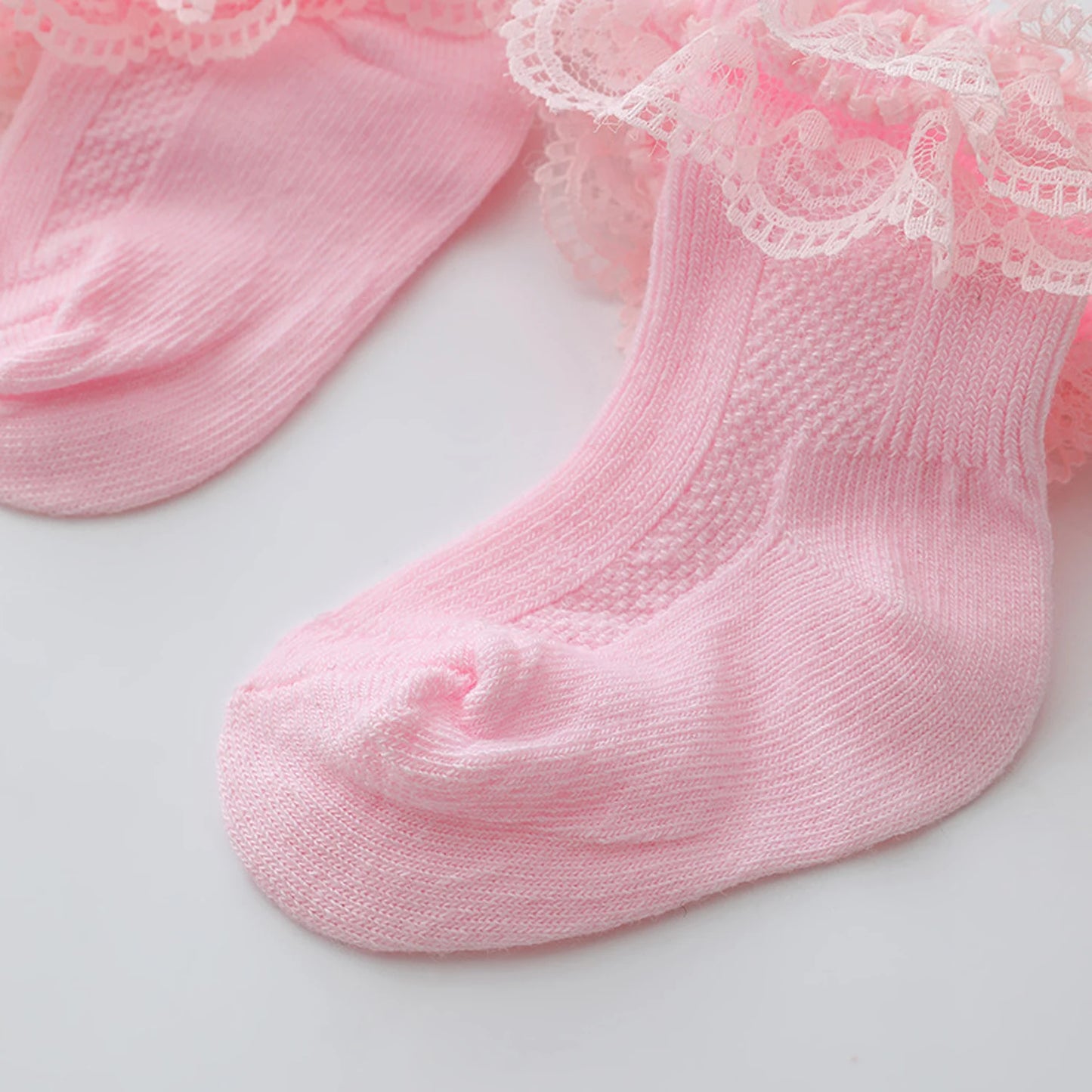 5 pairs of lace-trimmed socks for baby girls - double-layered lace trim