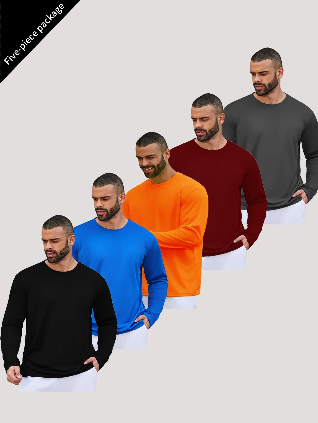 5-piece men's running speed dry long sleeved T-shirt suitable for sports, fishing and sun protection clothing