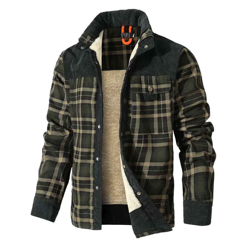 Men's Winter Windproof Warm Casual Bomber Coat Plaid Sherpa Lined Flannel Outdoor Classic Jacket