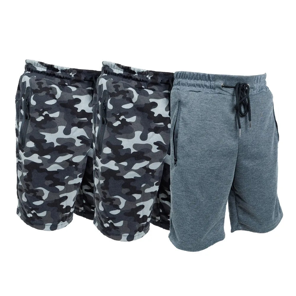 3 Pack Men Sweat Shorts Soft Casual Zipper Pocket Fleece Lounge Gym short