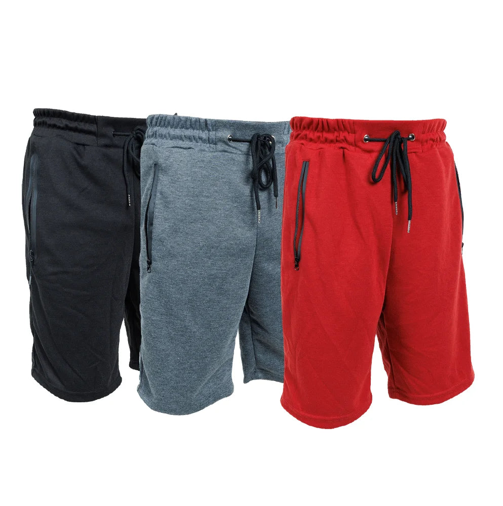 3 Pack Men Sweat Shorts Soft Casual Zipper Pocket Fleece Lounge Gym short