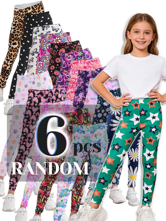 Random 6pcs Girls Stretchy Tight Pants Mix Designs Flower Print Leggings