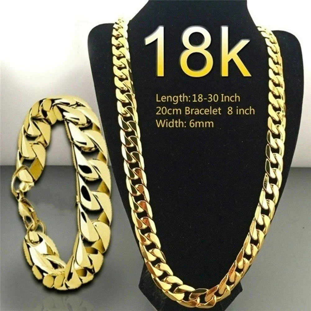 Men 18K Gold Necklace Cuban Chain
