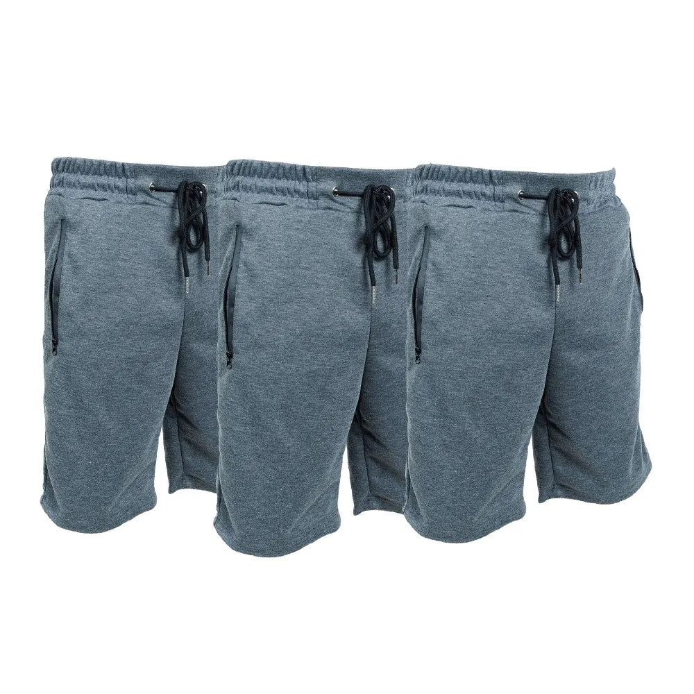 3 Pack Men Sweat Shorts Soft Casual Zipper Pocket Fleece Lounge Gym short