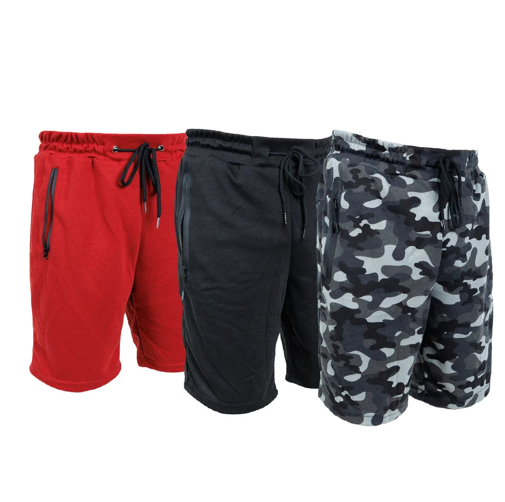 3 Pack Men Sweat Shorts Soft Casual Zipper Pocket Fleece Lounge Gym short