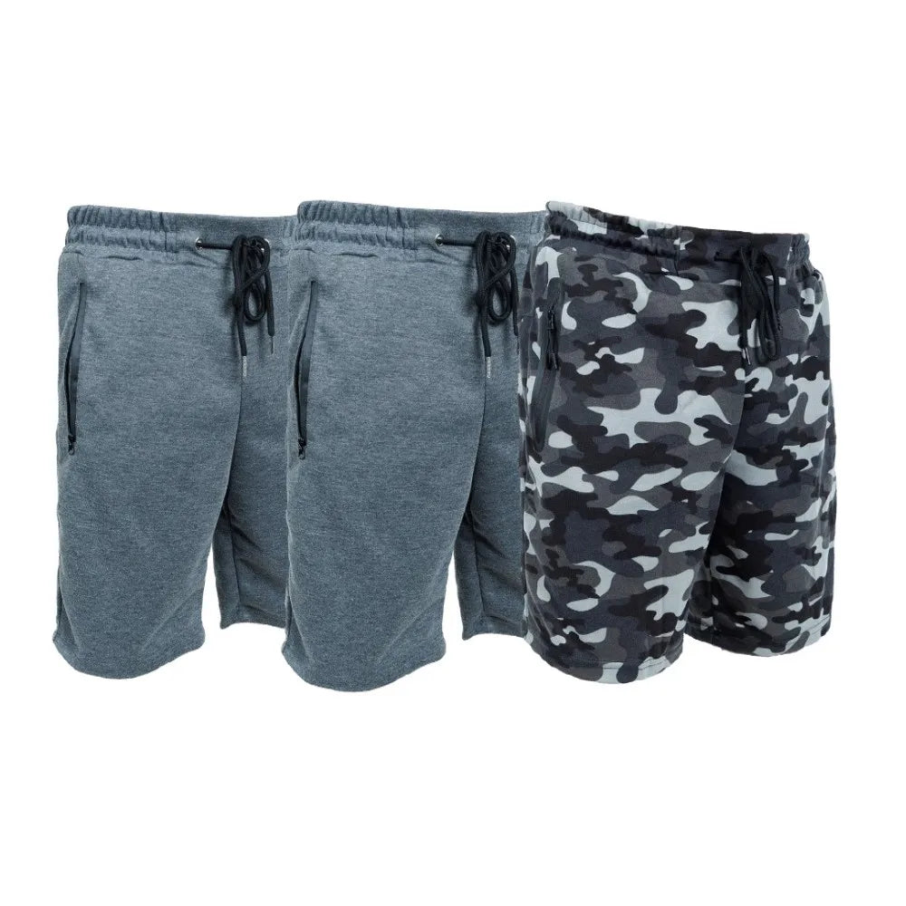 3 Pack Men Sweat Shorts Soft Casual Zipper Pocket Fleece Lounge Gym short