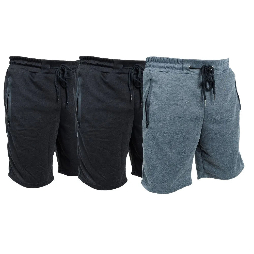 3 Pack Men Sweat Shorts Soft Casual Zipper Pocket Fleece Lounge Gym short
