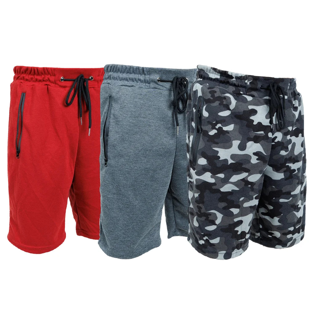 3 Pack Men Sweat Shorts Soft Casual Zipper Pocket Fleece Lounge Gym short