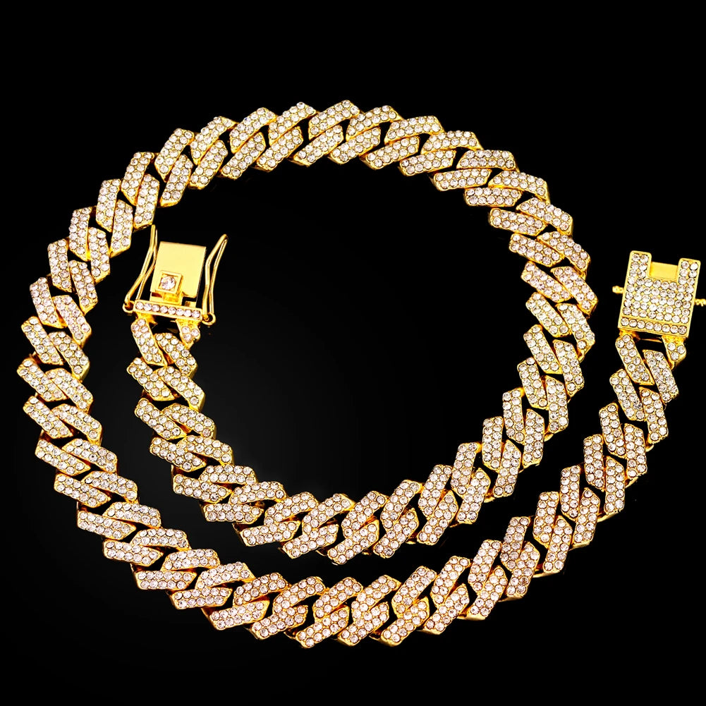 20-Inch Double-Drain Chain Unisex Ice-Frozen Edition Sparkling Diamond-Shaped Hip-Hop Style