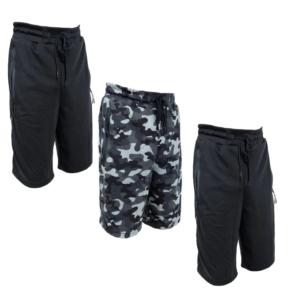 3 Pack Men Sweat Shorts Soft Casual Zipper Pocket Fleece Lounge Gym short