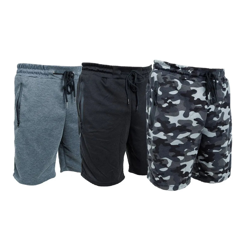 3 Pack Men Sweat Shorts Soft Casual Zipper Pocket Fleece Lounge Gym short
