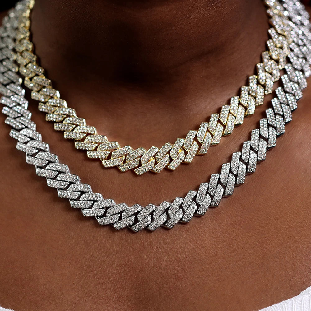 20-Inch Double-Drain Chain Unisex Ice-Frozen Edition Sparkling Diamond-Shaped Hip-Hop Style