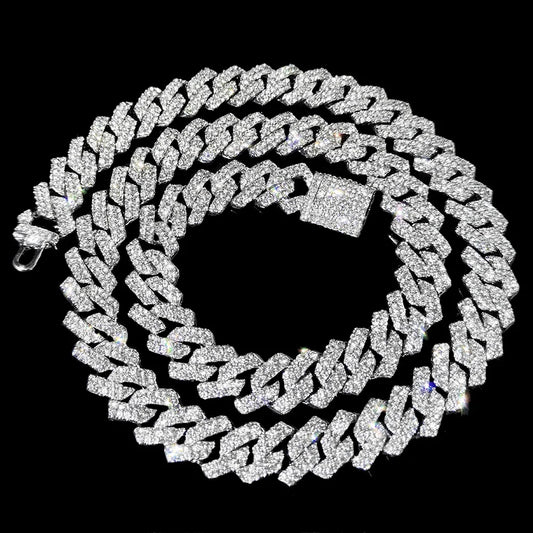 20-Inch Double-Drain Chain Unisex Ice-Frozen Edition Sparkling Diamond-Shaped Hip-Hop Style