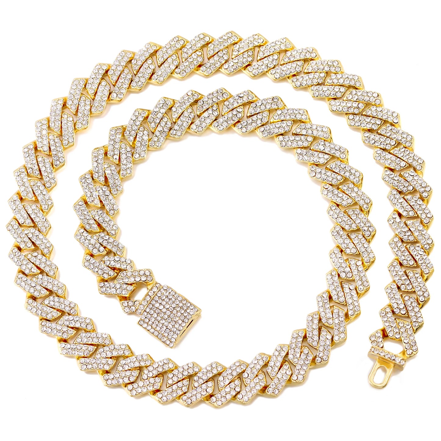 20-Inch Double-Drain Chain Unisex Ice-Frozen Edition Sparkling Diamond-Shaped Hip-Hop Style