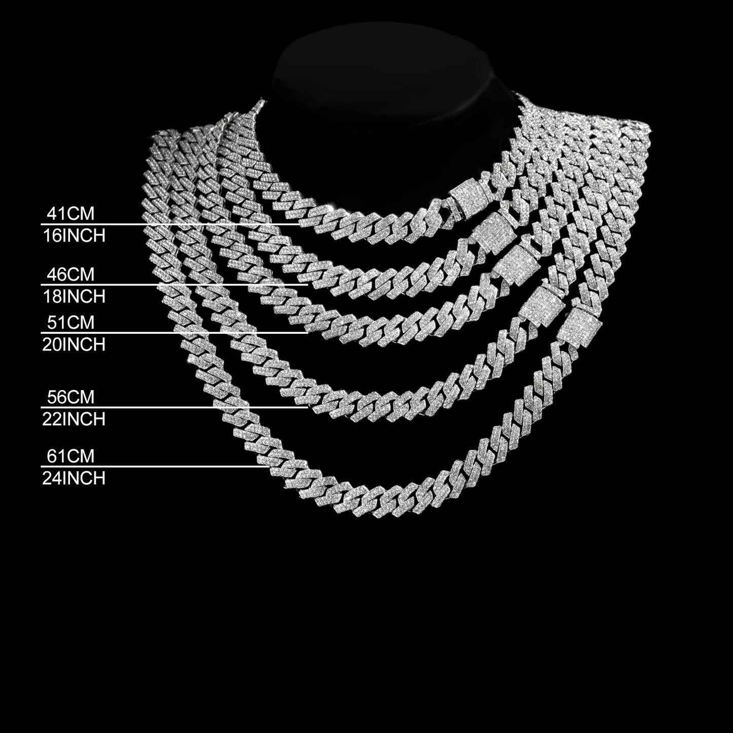 20-Inch Double-Drain Chain Unisex Ice-Frozen Edition Sparkling Diamond-Shaped Hip-Hop Style