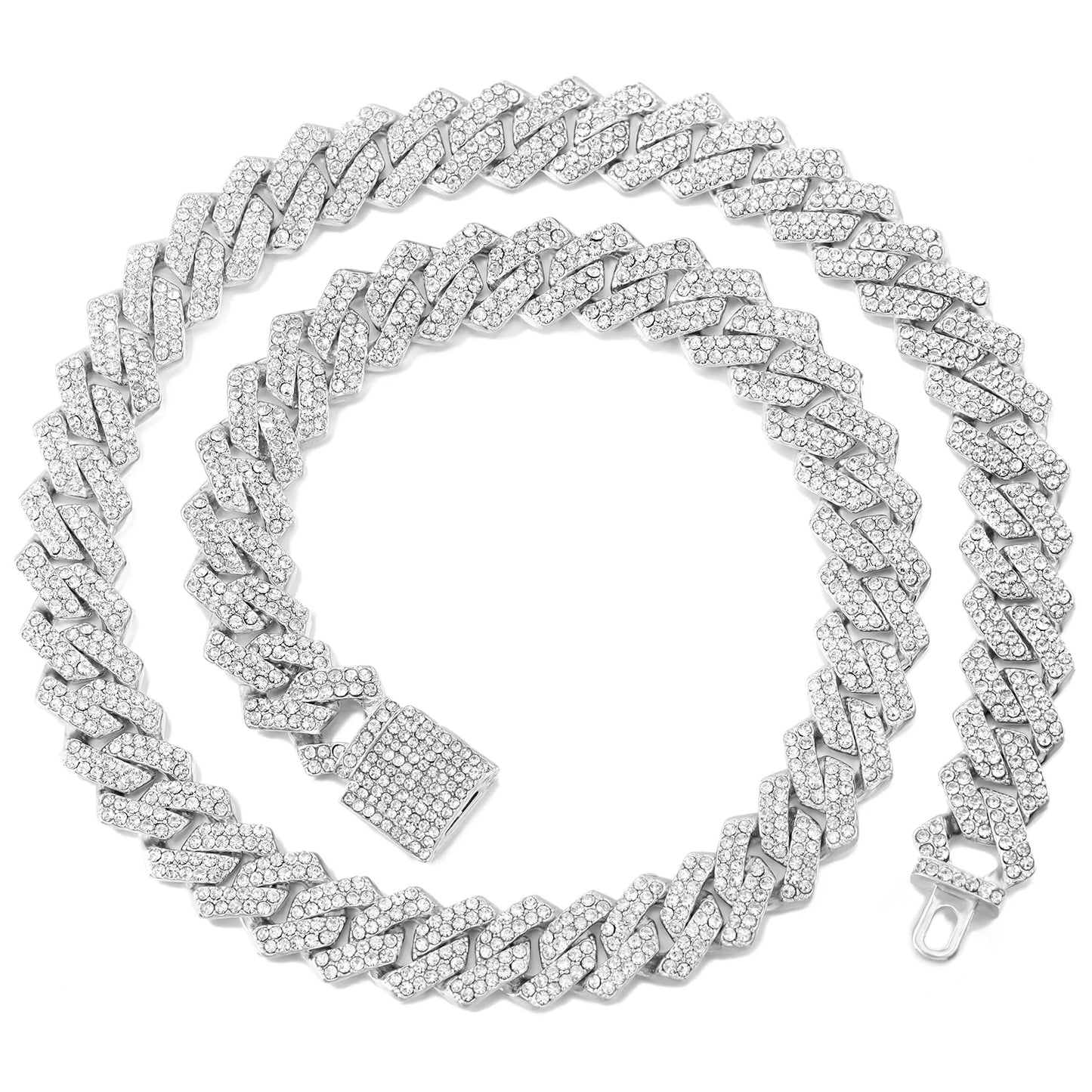 20-Inch Double-Drain Chain Unisex Ice-Frozen Edition Sparkling Diamond-Shaped Hip-Hop Style
