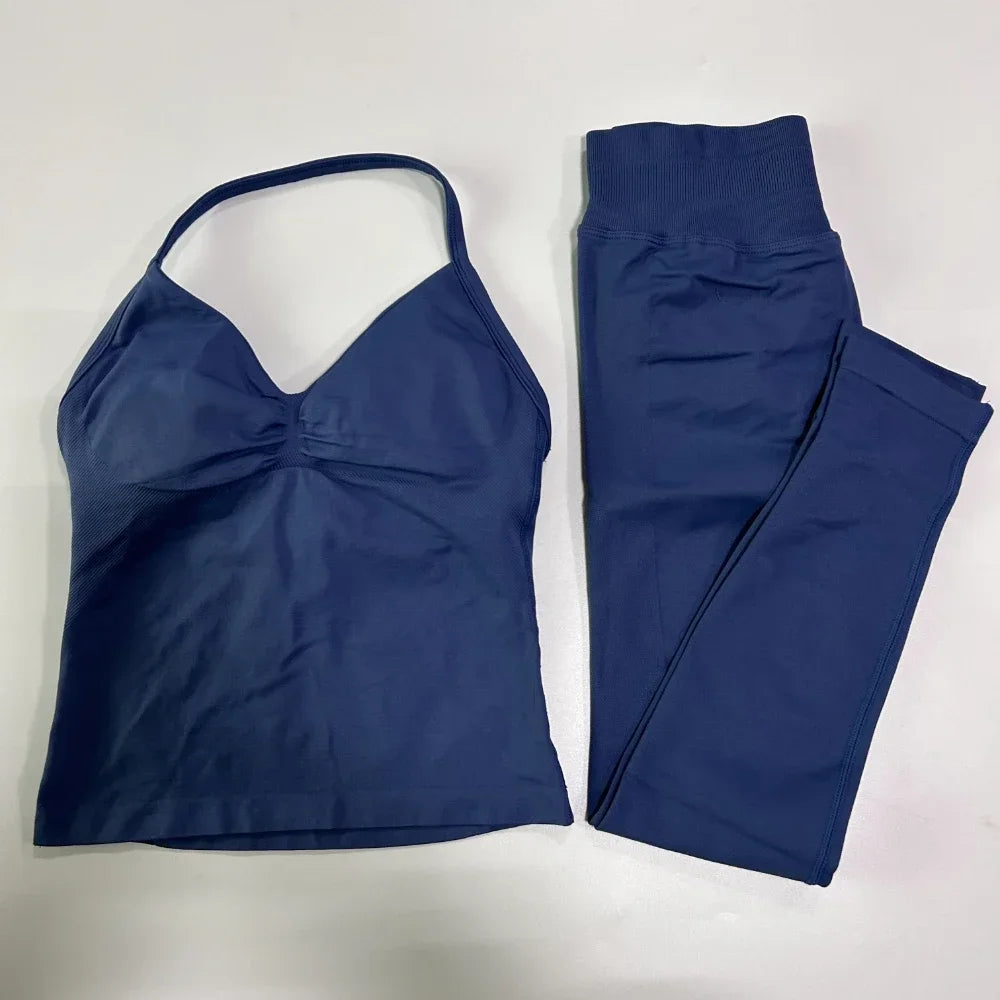 Seamless Gym Set Women Tank Tops High Waist Scrunch Yoga Leggings