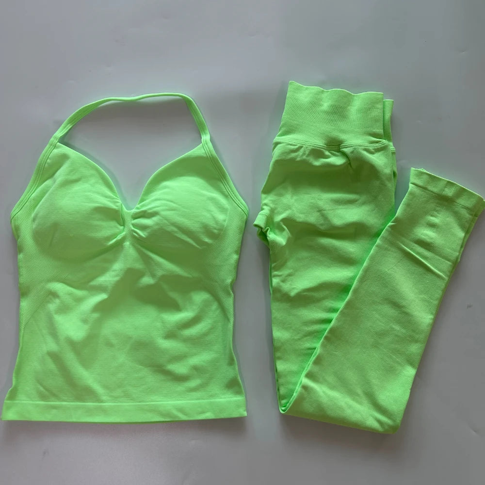 Seamless Gym Set Women Tank Tops High Waist Scrunch Yoga Leggings