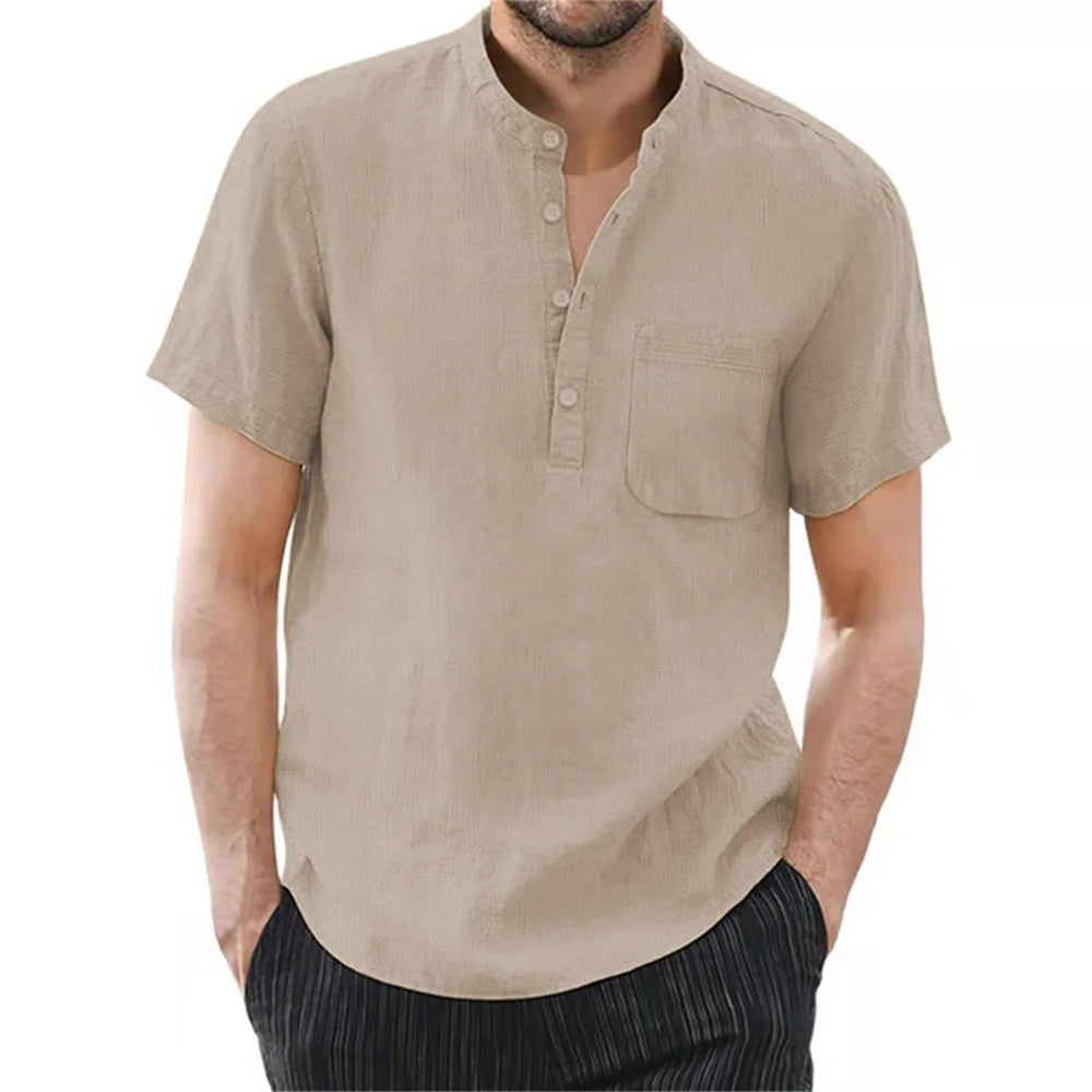 Men's Short Sleeve T-shirt Cotton and Linen, Breathable