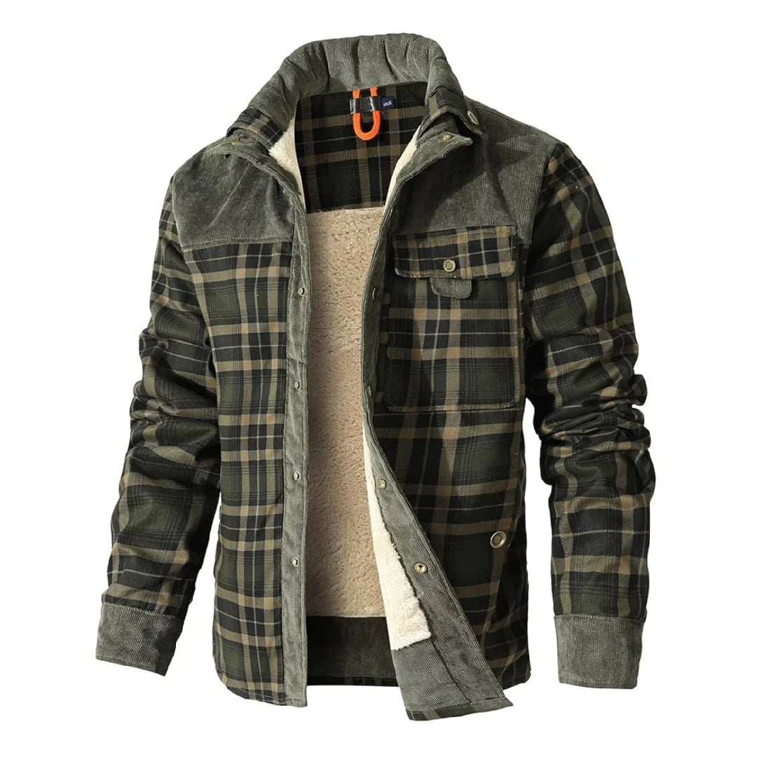 Men's Winter Windproof Warm Casual Bomber Coat Plaid Sherpa Lined Flannel Outdoor Classic Jacket