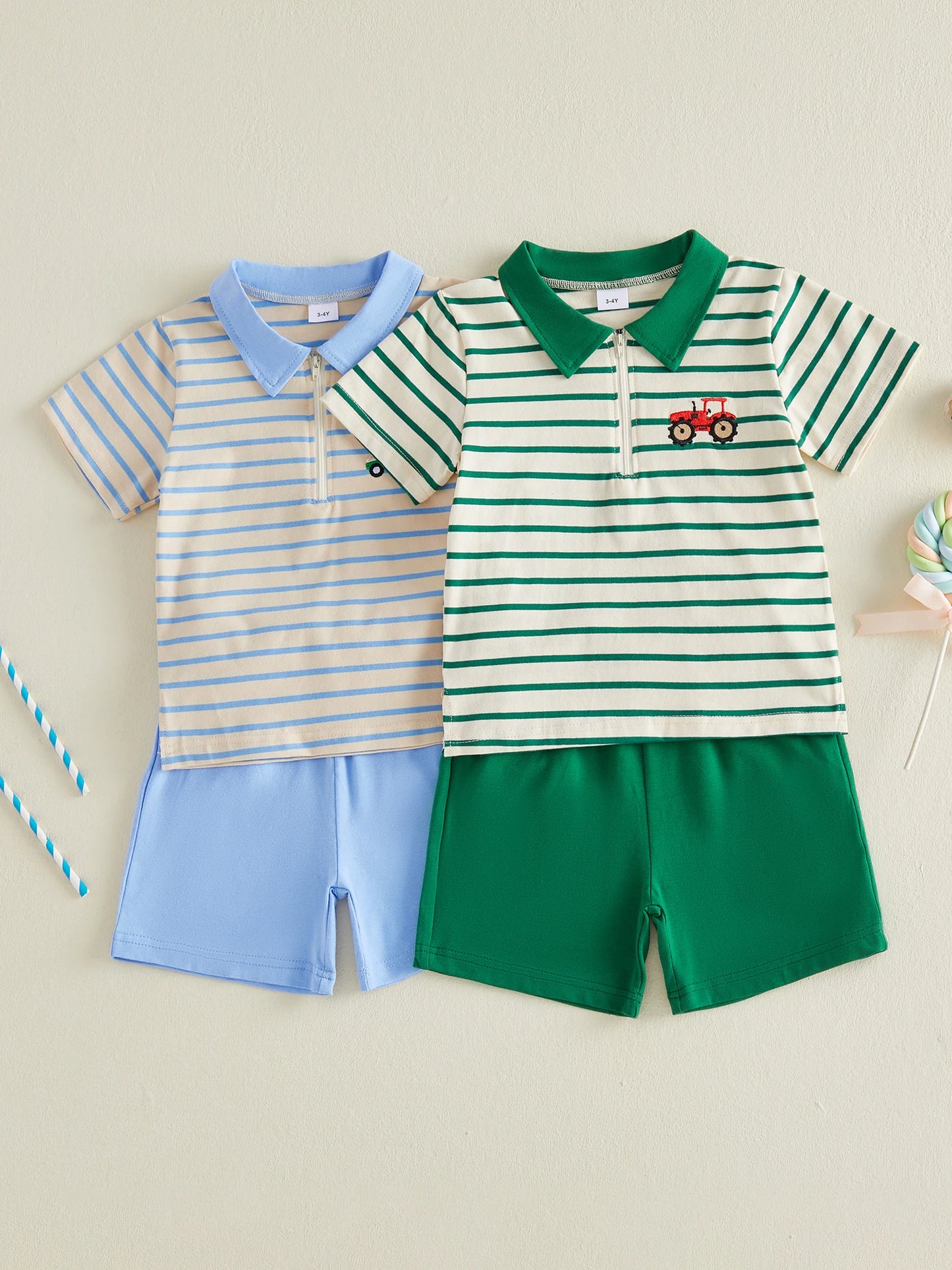 Summer Outfit Set with Short Sleeve Lapel Collar Embroidered Top and Matching Shorts