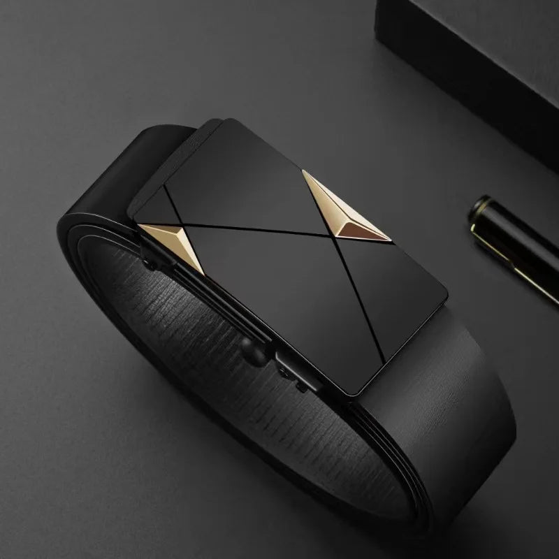 Fashion PU Leather Men's Business Belt Automatic Buckle Adjustable Men's Waist Strap Men's Leather Belt for Leisure Work Party