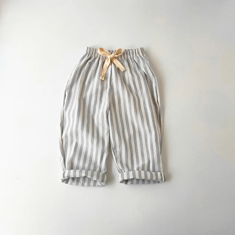 Linen Cotton Shorts/Stripe Pants