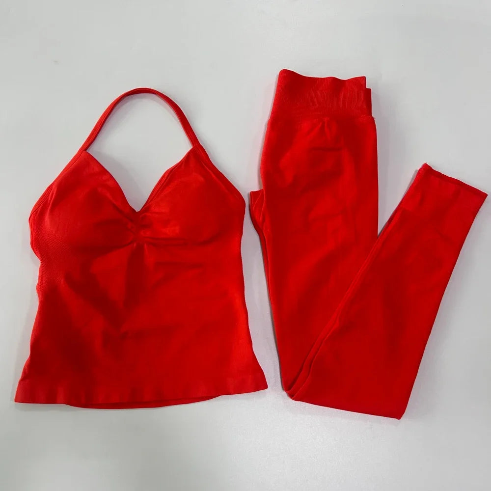 Seamless Gym Set Women Tank Tops High Waist Scrunch Yoga Leggings